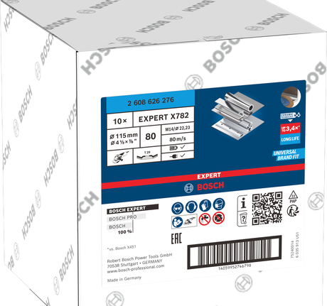 Lamelový kotouč Bosch EXPERT X782 G80 115 mm pro broušení kovů.
